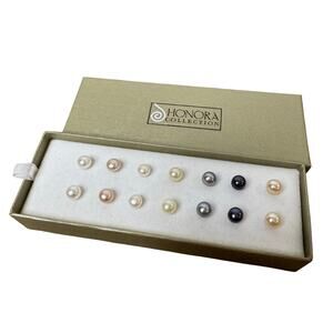 Honora Collection Freshwater Pearl Multi-color Set 7 Pair Button Stud Earrings